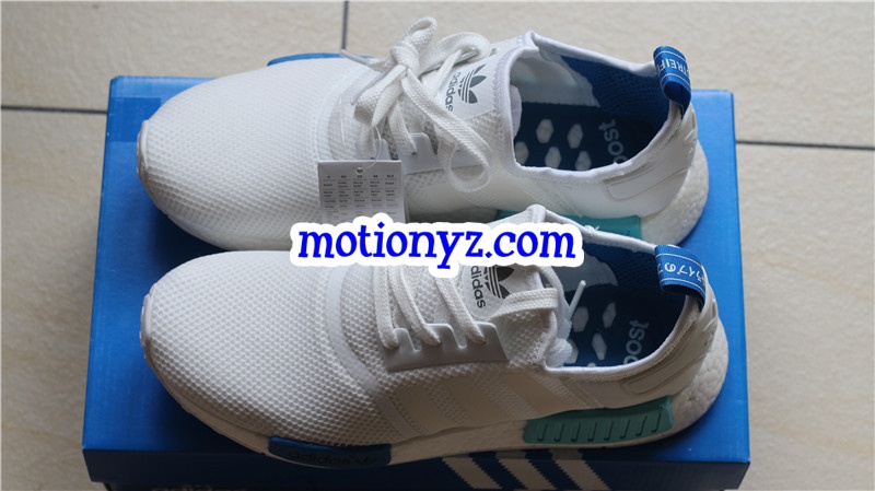 Real Boost Adidas NMD R1 White Blue Glow